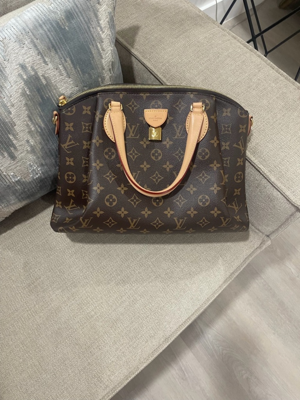 Louis Vuitton Brown Monogram Canvas Satchel with Natural Leather Handles